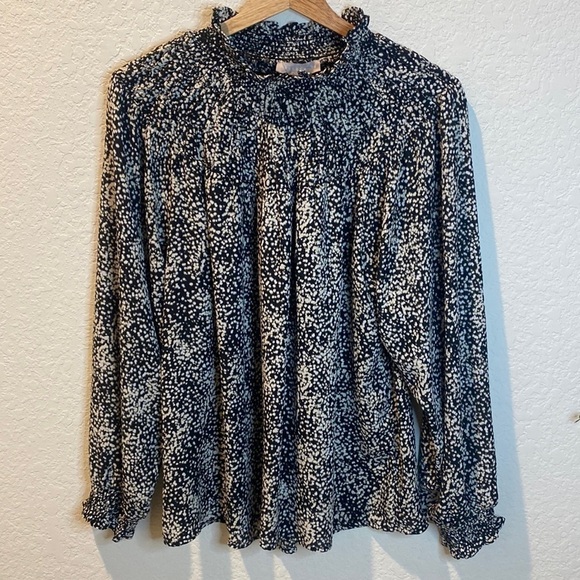 CHELSEA28 Black and White Print Ruffle Neck Blouse - Picture 1 of 7